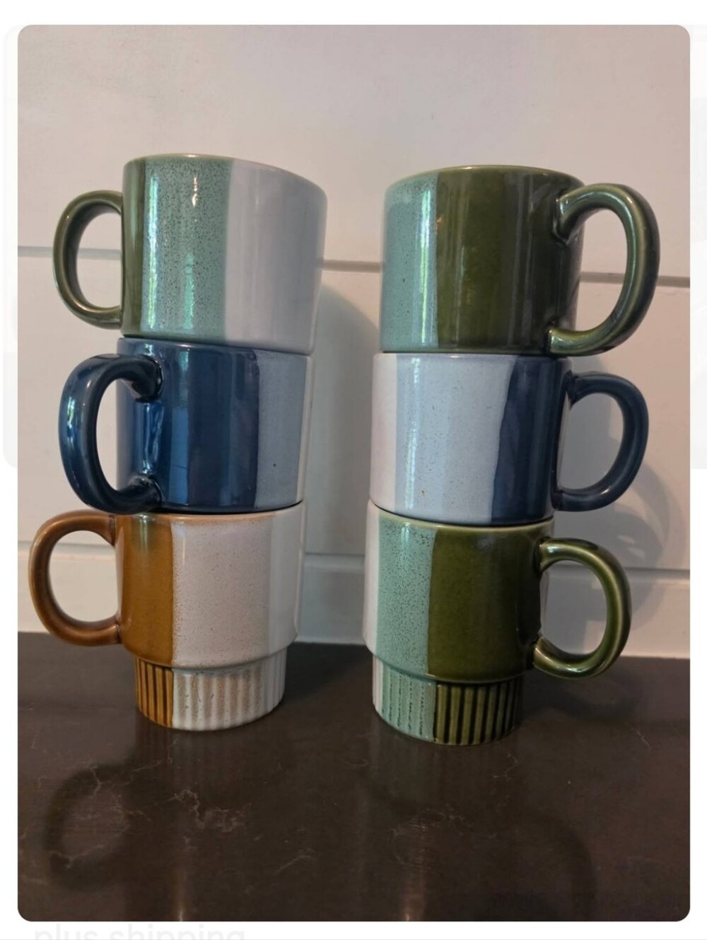 Vintage Stackable Mid Century Modern Ceramic Coffee Mugs Set Of 6